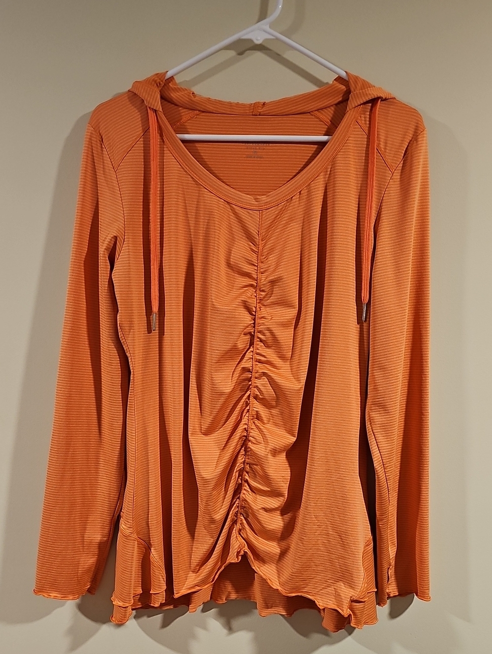 Calvin Klein Orange Ruched Hooded Long-Sleeve Top